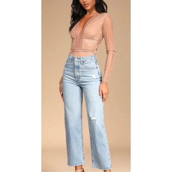 Lulu’s Casita dusty rose Sheer Lace Long Sleeve Bodysuit Sheer Lace Bodysuit L - Picture 16 of 16